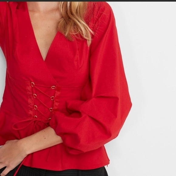 Express Red Volume Sleeve Corset Front Blouse Top sz XS - Picture 2 of 8